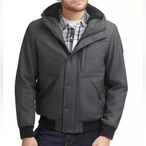 Levi's Men's Mixed Media Hooded Bomber Jacket L Dark Grey